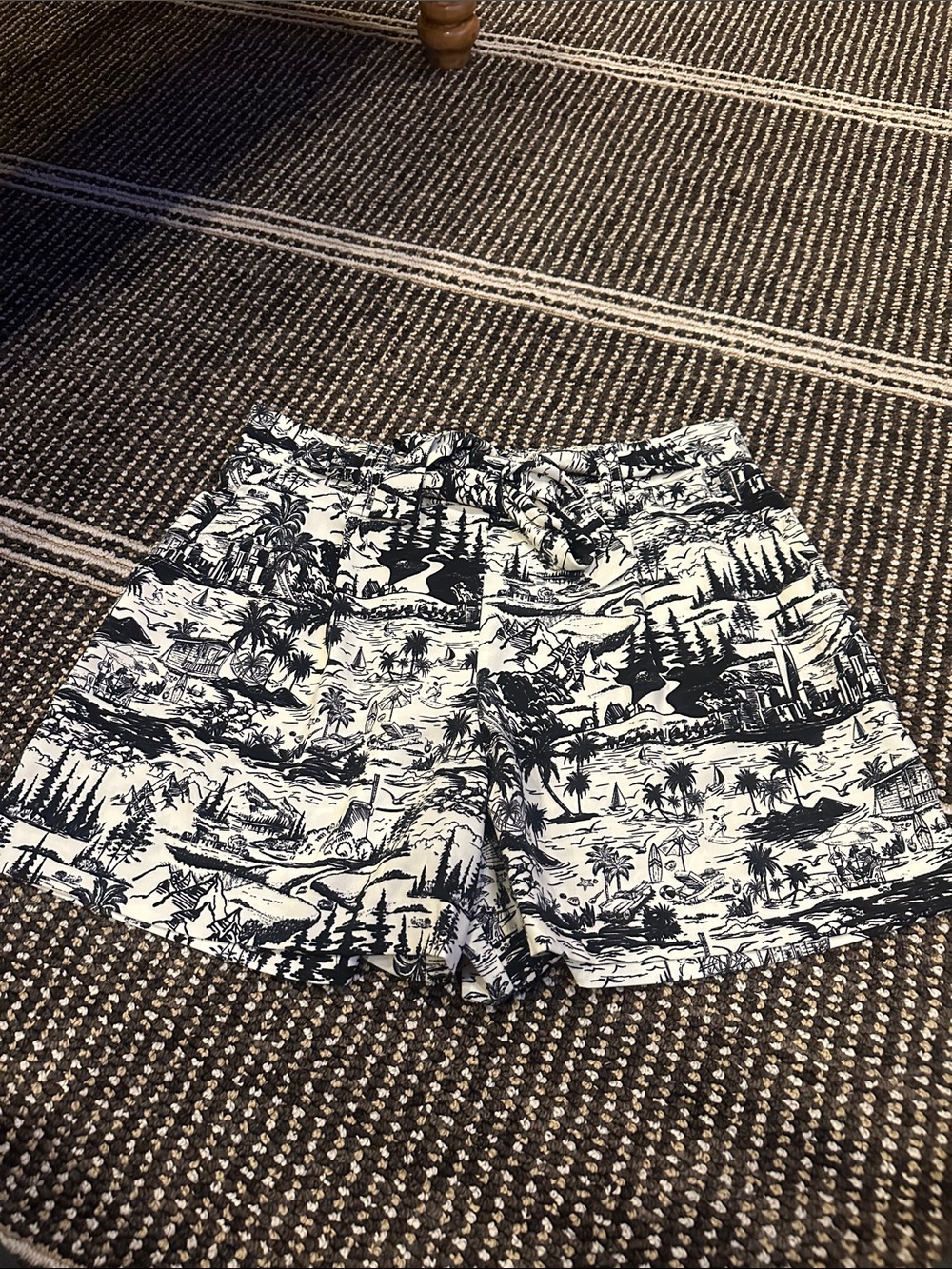 Black and Cream Tropical Print Shorts